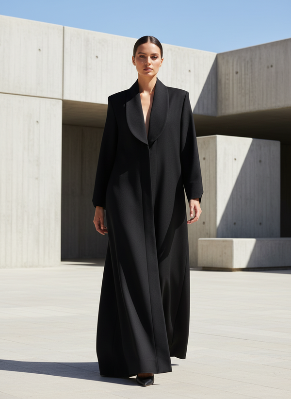 Grey Pinstripe Long Coat Abaya