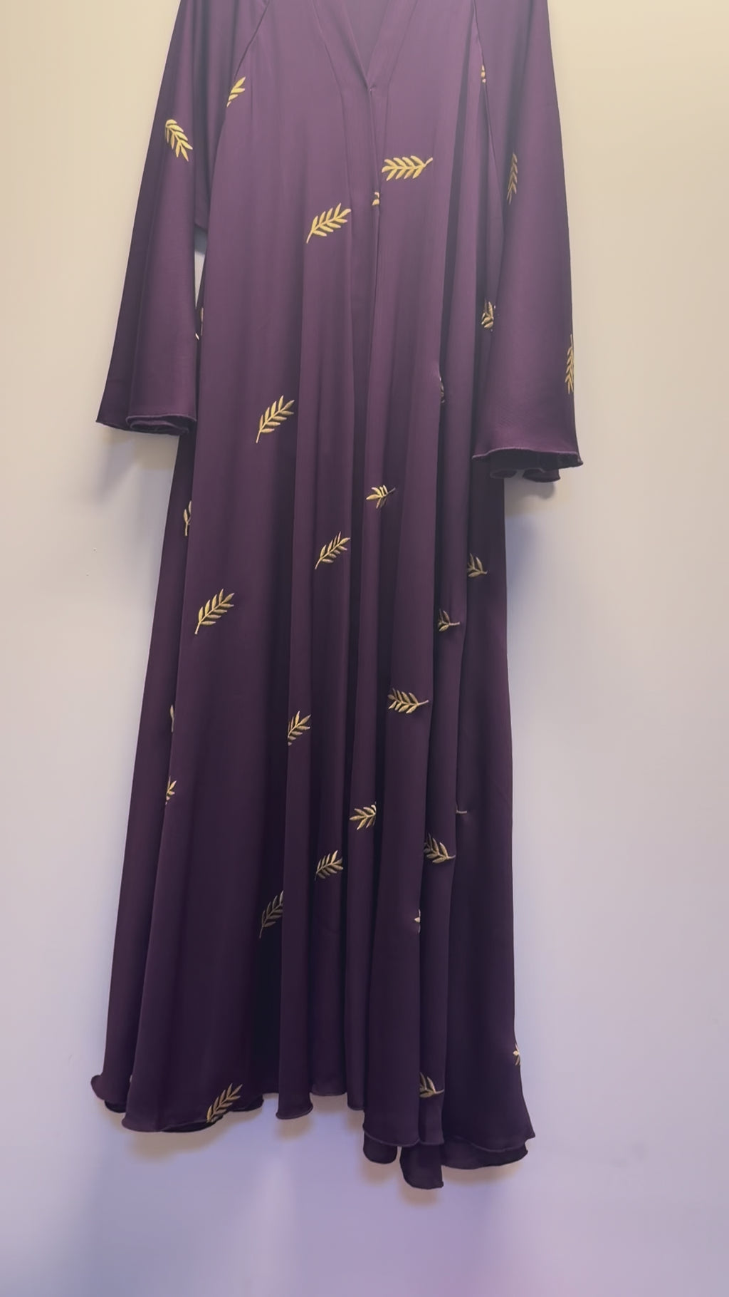 Plum Embroidered Abaya – Elegant Leaf Design