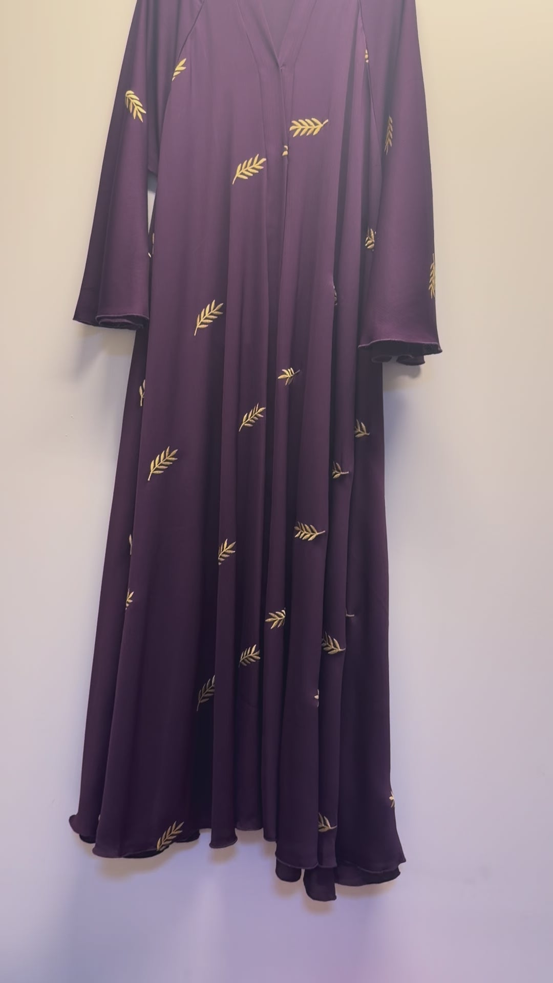 Plum Embroidered Abaya – Elegant Leaf Design