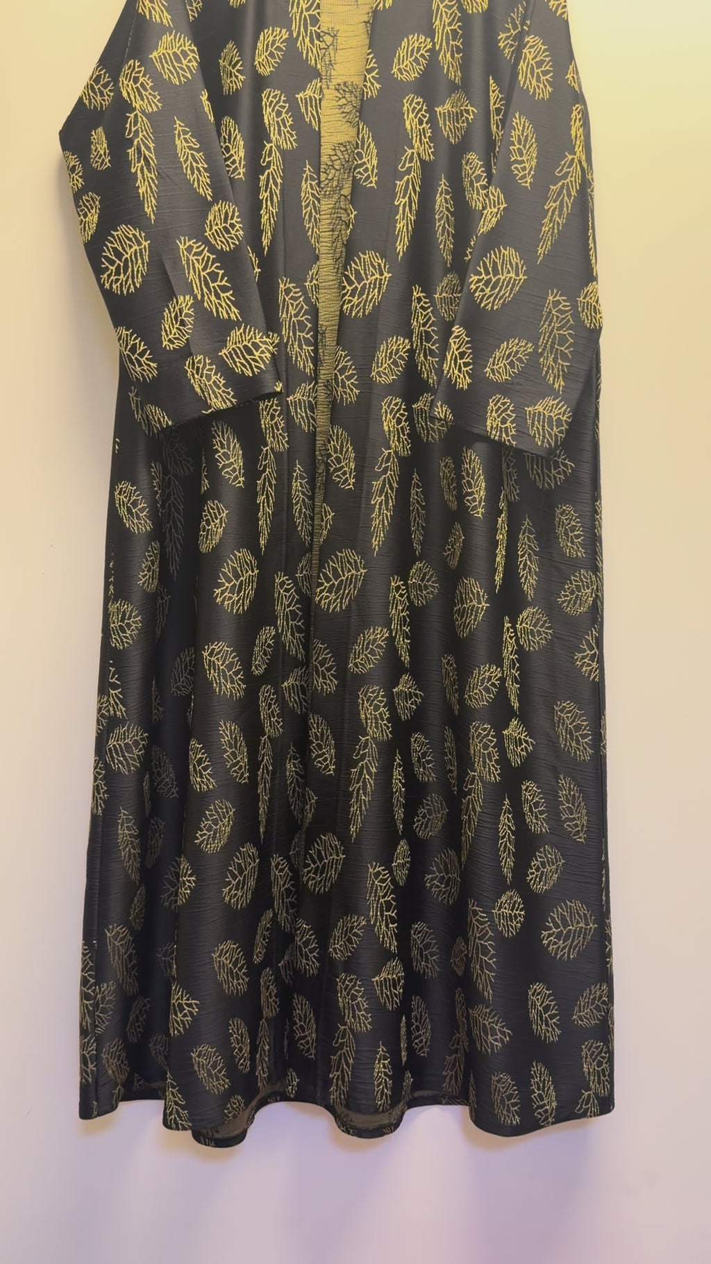 Elegant Leaf Print Kimono Abaya