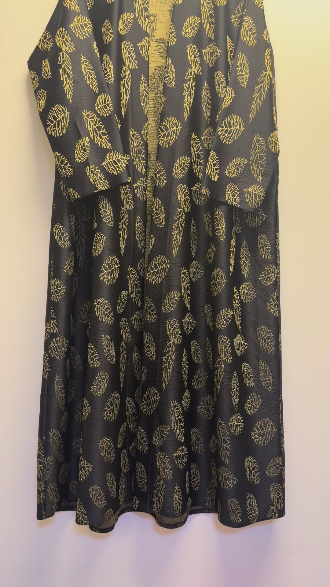 Elegant Leaf Print Kimono Abaya